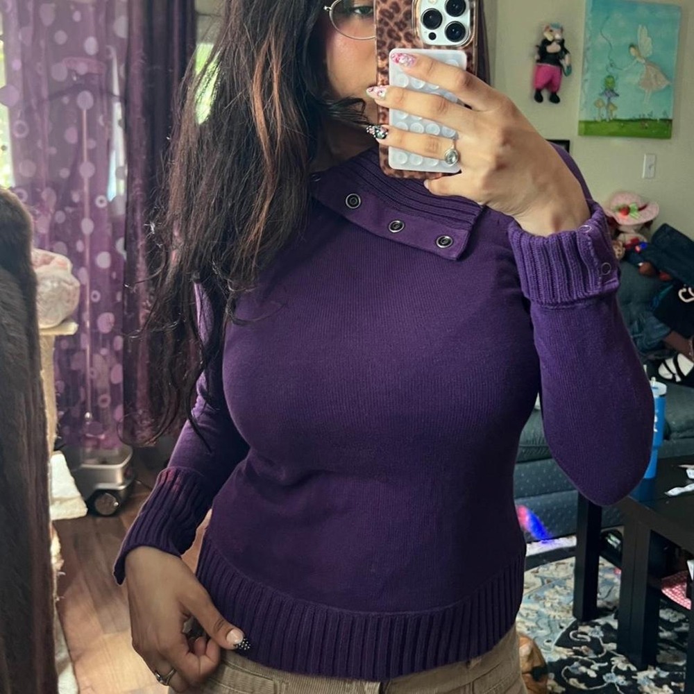 ESPRIT Stunning Deep Purple Asymmetric Snap Sweater